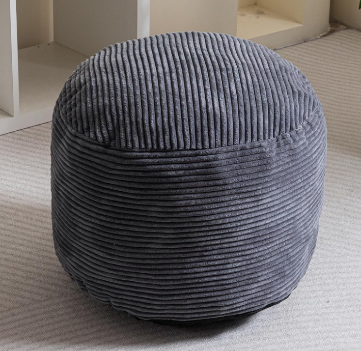 Corduroy Round Filled Pouf Ottoman, filled with high-density foam chunks, soft and fluffy multi-purpose storage floor foot rest for living room
